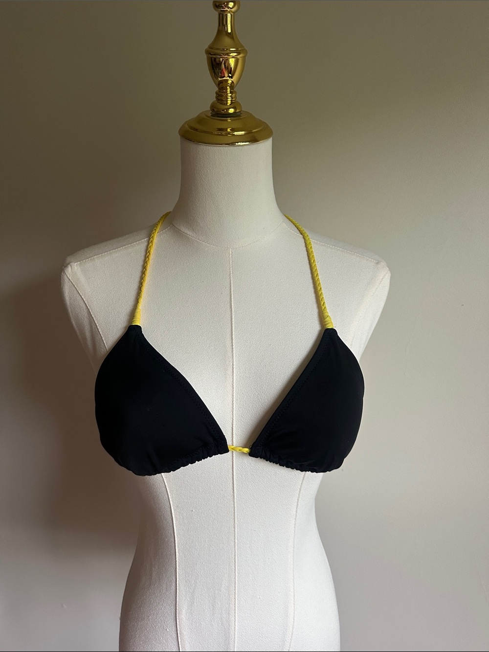 Victoria Secret Black Triangle Bikini Top with Yellow Rope & Bead Straps